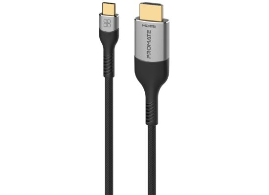 Promate MediaCord-8K Type-C to HDMI Cable, Premium Type-C (Thunderbolt-4) to HDMI AV Cable with 48Gbps Transfer Speed, 10000+ Bend Lifespan and Nylon Braided Cord for USB Type-C Enabled Devices