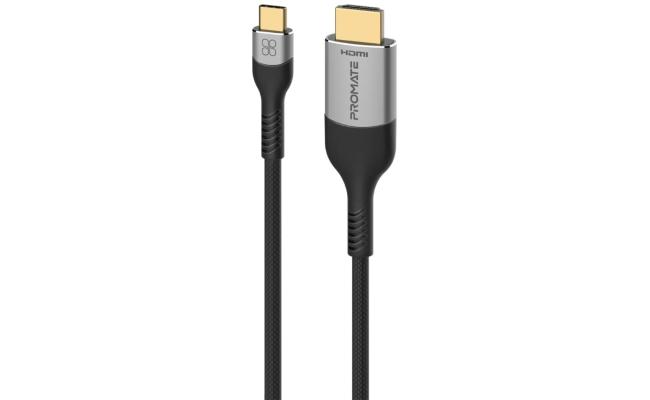 Promate MediaCord-8K Type-C to HDMI Cable, Premium Type-C (Thunderbolt-4) to HDMI AV Cable with 48Gbps Transfer Speed, 10000+ Bend Lifespan and Nylon Braided Cord for USB Type-C Enabled Devices