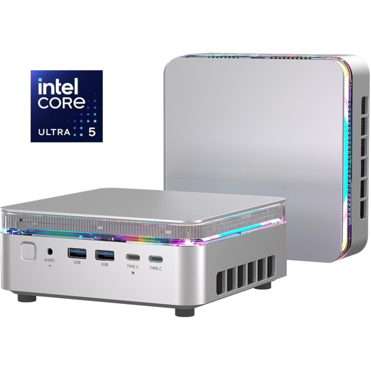 ACEMAGIC F3M (2025) Mini AI PC Barebone Intel Core Ultra 5 125H 14-Cores High-Performance Processor w\/ Supporting up to 3 Displays & 2 Lan, Silver