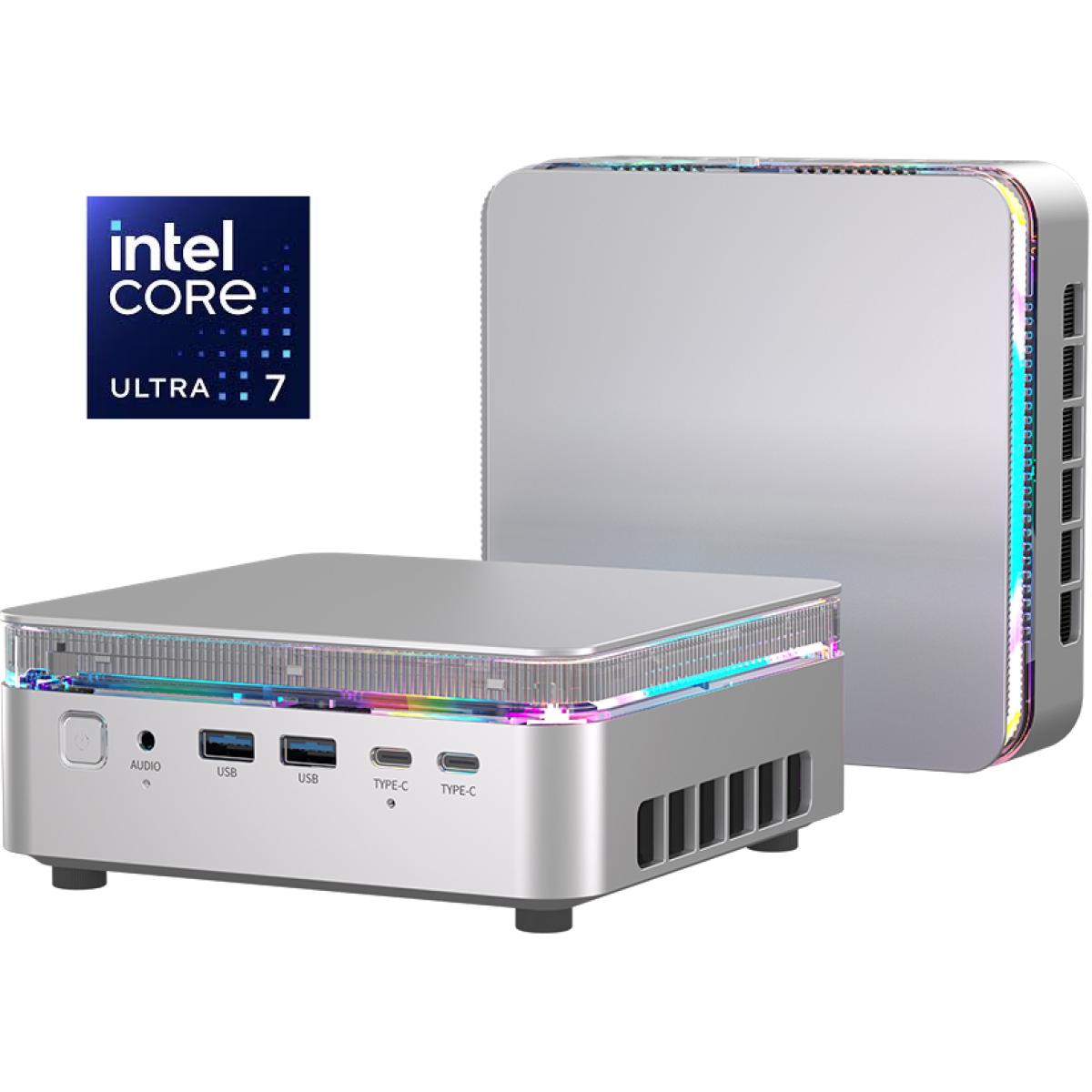 ACEMAGIC F3M (2025) Mini AI PC Barebone Intel Core Ultra 7 155H 16-Cores High-Performance Processor w\/ Supporting up to 3 Displays & 2 Lan, Silver
