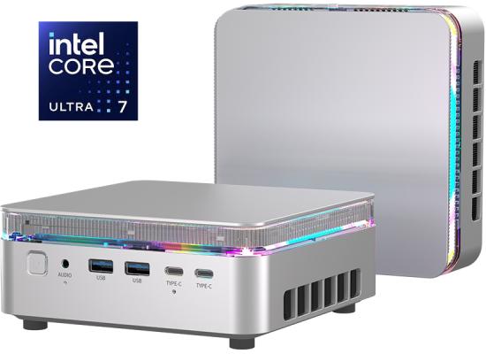 ACEMAGIC F3M (2025) Mini AI PC Barebone Intel Core Ultra 7 155H 16-Cores High-Performance Processor w/ Supporting up to 3 Displays & 2 Lan  , Silver