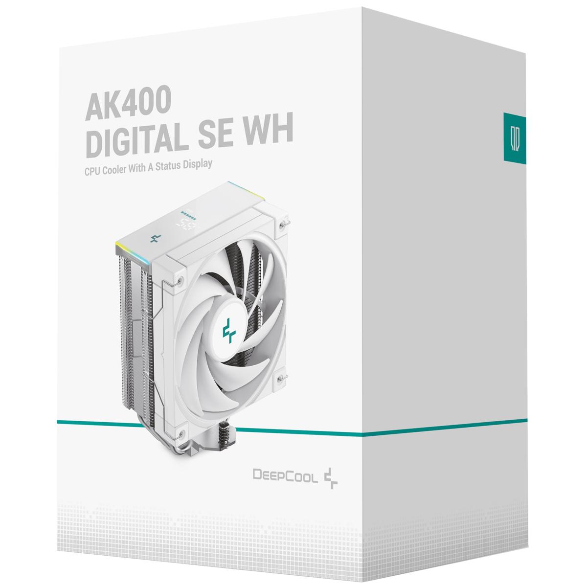 DeepCool AK400 Digital SE 1850 RPM PWM CPU Air Cooler 4 Heatpipes Chip Cooling Heatsink w\/ w\/ ARGB LED Strip & Digital Screen Displays, White