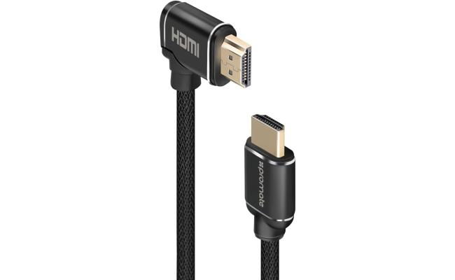 Promate PROLINK4K1-150 4K HDMI Audio Video Cable, High Definition Right Angle, 24K Gold Plated Connector, 1.5 Meter Length, Black