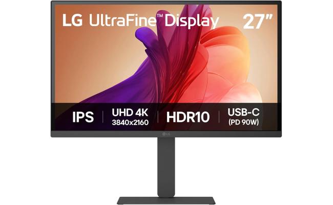LG 27U730A-B UltraFine Monitor, 27" IPS , 4K UHD , HDR10 , Super Resolution+, Dynamic Action Sync, USB Type-C (90W Power Delivery) , Speakers , Adjustable Stand , Black