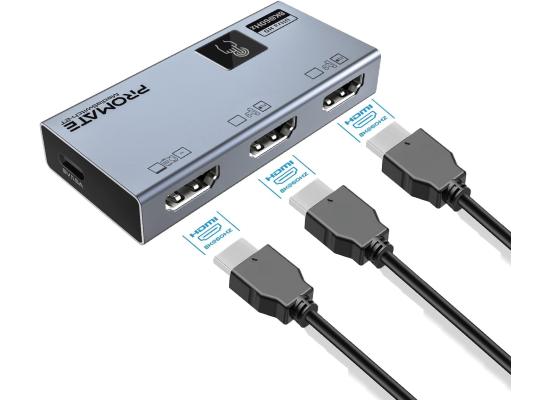 Promate MEDIASWITCH-2T HDMI Switch Adapter, Premium Ultra High-Resolution HDMI Switch with 8K@60Hz, 4K@120Hz Display, 3 HDMI Ports, Touch Control and Ultra-Compact Design