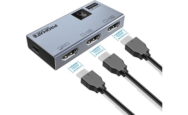 Promate MEDIASWITCH-2T HDMI Switch Adapter, Premium Ultra High-Resolution HDMI Switch with 8K@60Hz, 4K@120Hz Display, 3 HDMI Ports, Touch Control and Ultra-Compact Design