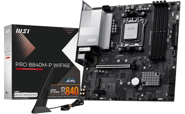 MSI PRO B840M-P WiFi 6E AM5 ATX AMD B840 Chipset, 2x DDR5 UDIMM Slots, Up to 128GB Max Memory, PCIe x16 Slot, 2x M.2 Slots, WiFi & BT Connectivity