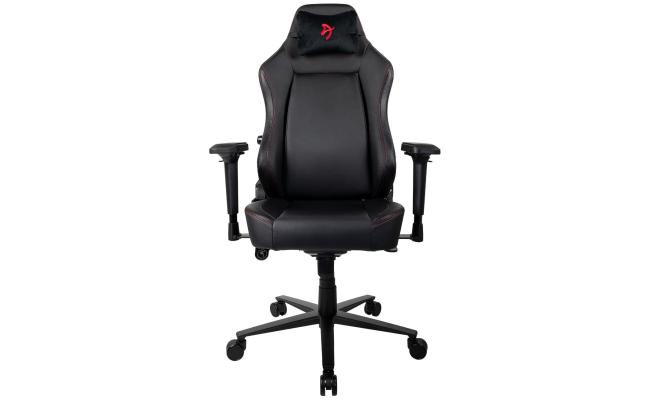 Arozzi Primo Premium PU Leather Gaming Chair Office Chair with Recliner Swivel Tilt Rocker Adjustable Height 4D Armrests Neck Pillow and Built-in Lumbar Adjustment - Black with Red Accents