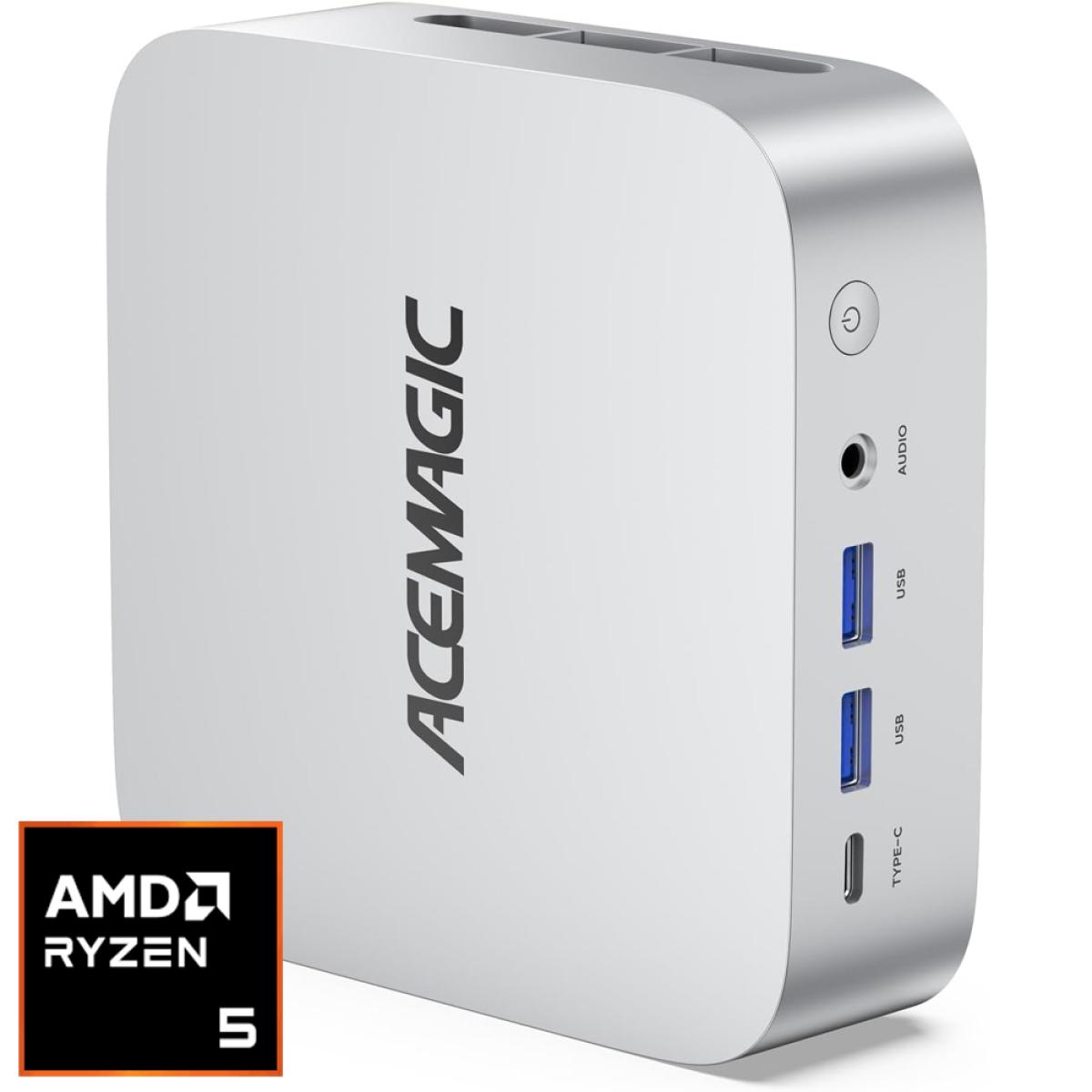 ACEMAGIC W1 Mini PC Barebone AMD Ryzen 5 7430U 6-Cores w\/ VEGA 7 Graphic For Home & Business Support Triple 4K Display Support, Silver