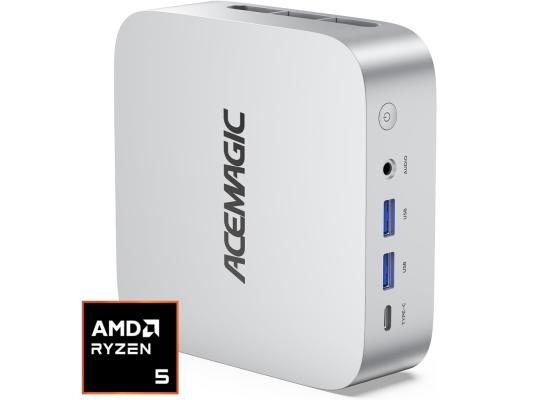 ACEMAGIC W1 Mini PC Barebone AMD Ryzen 5 7430U 6-Cores w/ VEGA 7 Graphic For Home & Business Support Triple 4K Display Support , Silver