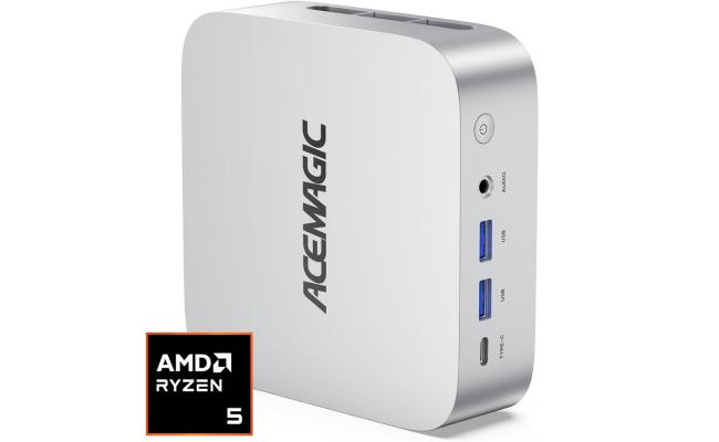 ACEMAGIC W1 Mini PC Barebone AMD Ryzen 5 7430U 6-Cores w/ VEGA 7 Graphic For Home & Business Support Triple 4K Display Support , Silver