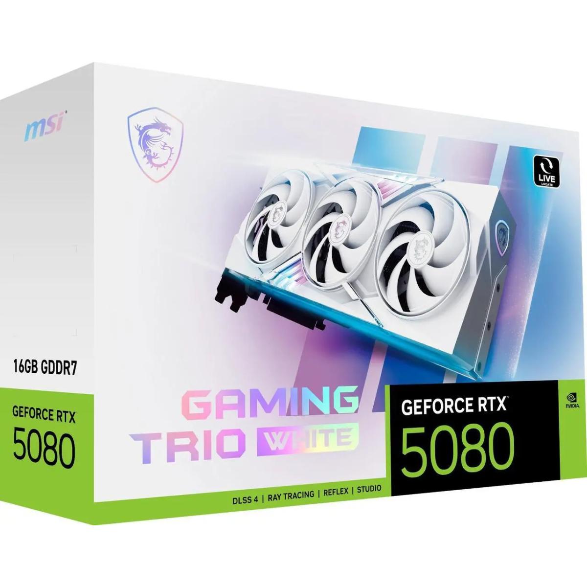 MSI TRIO Gaming GeForce RTX 5080 16GB GDDR7 OC Edition PCI Express 5.0 Graphics Card, White