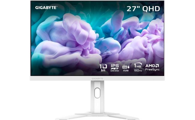 GIGABYTE M27QA ICE IPS 27" 2K QHD 180Hz HDR 400 Gaming Monitor 1ms AMD FreeSync - Type C KVM - HDMI, DP, Type C - Height Adjustable - White