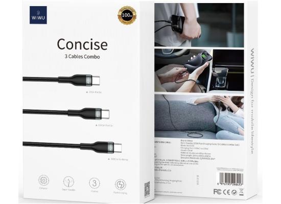 WIWU Wi-C033 3in1 Concise Series 100W Type-C to Type-C Combo PD Cable Set 20cm-150cm-200cm - Black product thumbnail 2