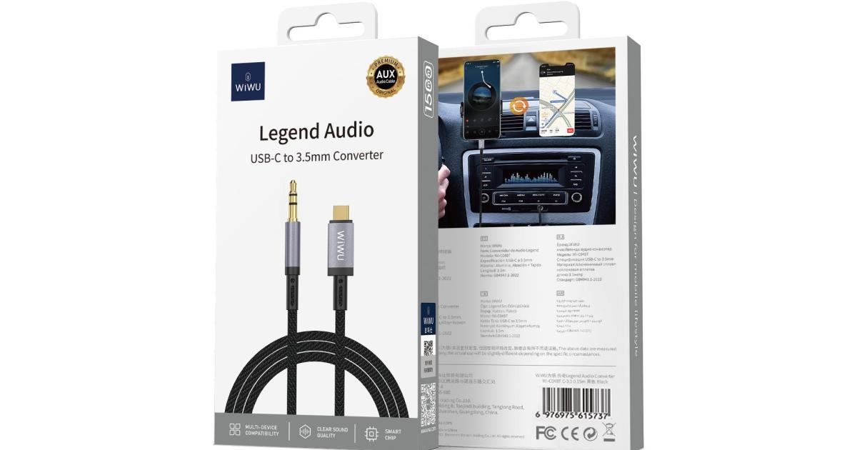 كابل WIWU Wi-C048T Legend Audio Series من النوع C إلى 3.5 ملم Aux 1.5M - أسود