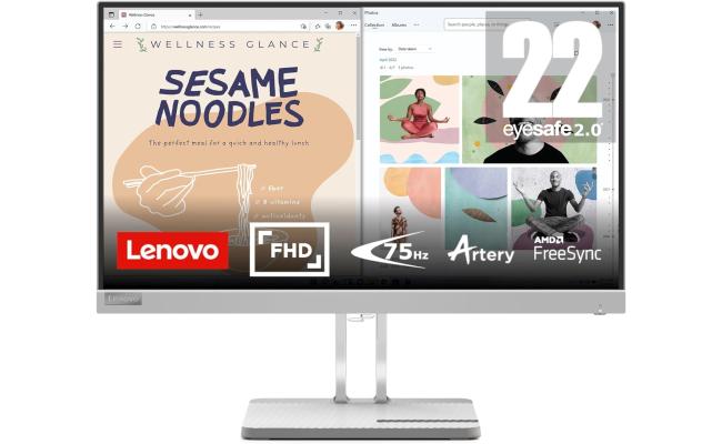 Lenovo L22e-40 Ultraslim 21.5" Full HD 75Hz Anti-Glare Natural Low Blue Light AMD FreeSync w/ VGA & HDMI Interface - Cloud Grey
