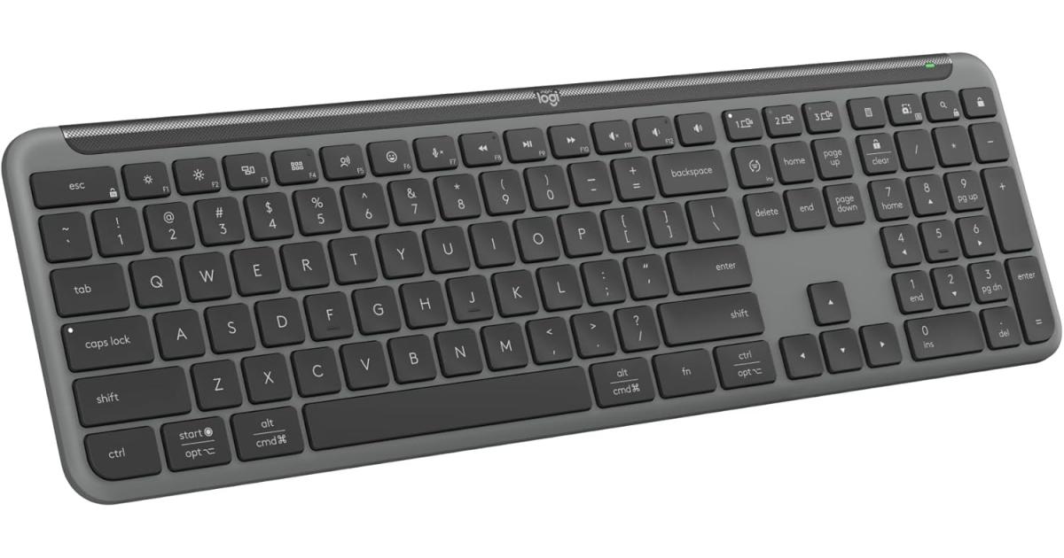 كيبورد لاسلكي Logitech K950 Signature Slim Full Sized , Easy-Switch Keys, Tilt Legs, Bluetooth Low Energy + Logi Bolt Connectivity 10m Wireless Range Arabic& English Layout, Black