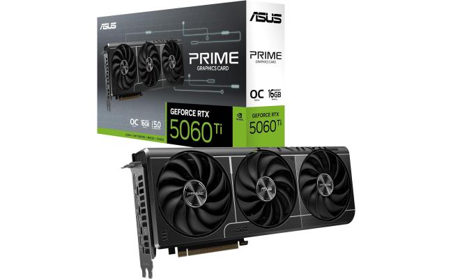 ASUS PRIME GeForce RTX 5060 TI 16GB GDDR7 128-Bit Memory, 2572 MHz Boost Clock, 28 Gbps Memory Speed, 4608 CUDA Cores