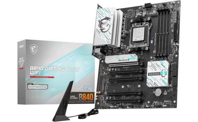 MSI B840 Gaming Plus WiFi AM5 ATX AMD B840 Chipset, 4x DDR5 UDIMM Slots, Up to 256GB Max Memory, 5x PCIe x16 Slots, 2x M.2 Slots, WiFi & BT Connectivity
