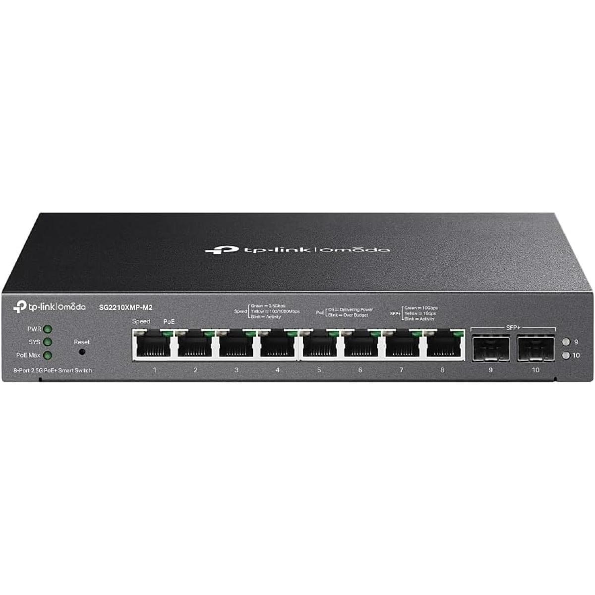 TP-Link SG2210XMP-M2 - Omada Multi-Gigabit Network Switch, 8-Port 2.5G PoE+ ports, 160W and 2-Port 10GE SFP+ Smart Switch