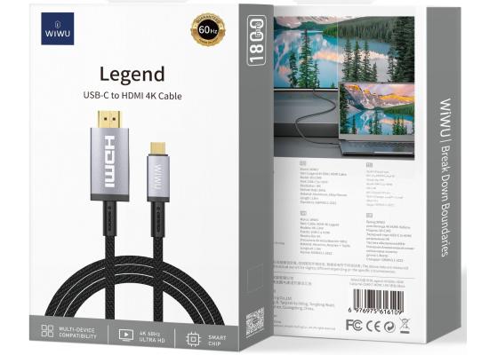 WiWU WI-C049 Legend USB Typye-C TO HDMI 4K \ 60Hz Cable - Black product thumbnail 2