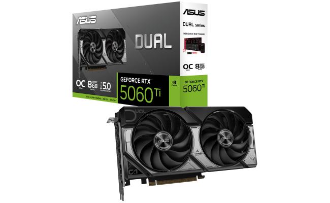 ASUS Dual GeForce RTX 5060 Ti 8GB GDDR7 OC Edition 128-Bit Memory, 2602 MHz Boost Clock, 28 Gbps Memory Speed, 4608 CUDA Cores