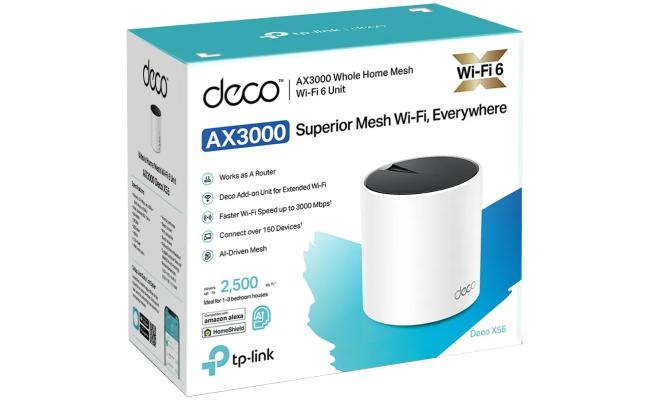 TP-Link Deco X55 AX3000 WiFi 6 Mesh System Covers up to 2500 Sq.Ft. Replaces Wireless Router & Extender 3 Gigabit Ports Per Unit Supports Ethernet Backhaul (1-pack)