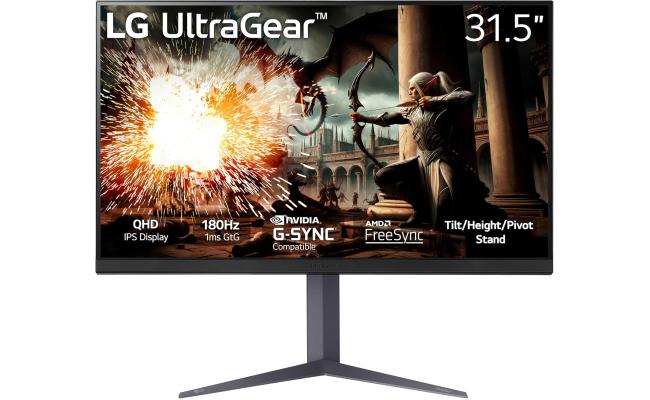 LG 32GS75Q UltraGear 32" IPS 2K QHD 180Hz 1ms HDR400 G-SYNC® Compatible Adjustable Stand w/2x HDMI 1x Display Port - Black