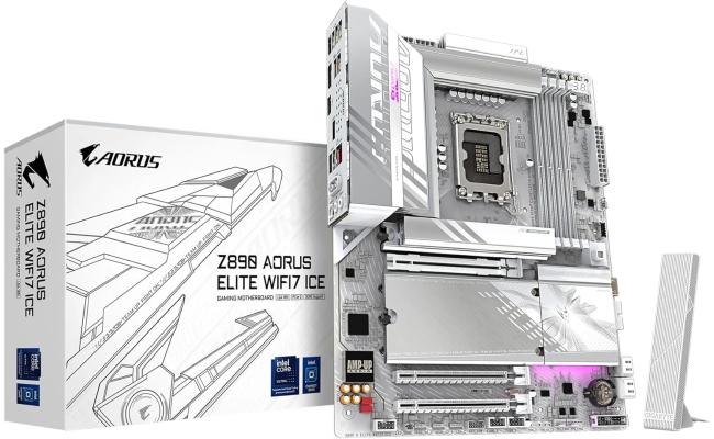 GIGABYTE Z890 Aorus Elite X Ice ATX M Intel Z890 4x DDR5 DIMM Slots, Up to 256GB Max Memory, Wi-Fi 7 & BT 5.4, 1x PCIe 5.0 x16, 5x M.2 Slots, White