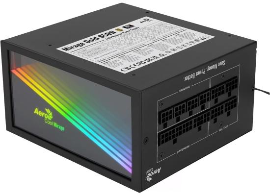 Aerocool Mirage 850W 80+ Gold Full Modular Infinity Mirror RGB Lighting, 120mm Hgh-pressure Fan Japanese Capacitors, Black