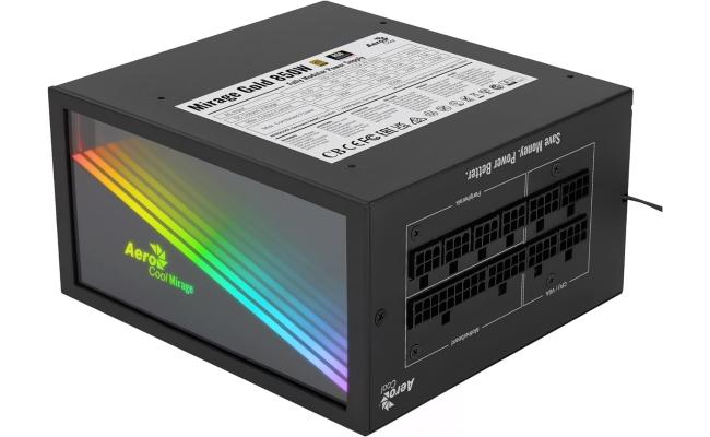 Aerocool Mirage 850W 80+ Gold Full Modular Infinity Mirror RGB Lighting, 120mm Hgh-pressure Fan Japanese Capacitors, Black