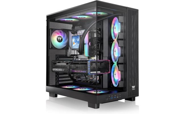 Thermaltake View 380 XL TG ARGB Mid Tower PC Case, 4x 120mm aRGB Lite Pre-Installed Fans, Up to 360mm Radiator & 10x Fan Support, USB Type-C x1, USB 3.0 x2, HD Audio, Black