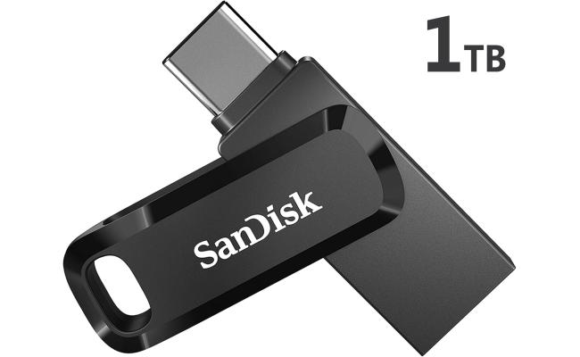 SanDisk 1TB Ultra Dual Drive Go 2-in-1 Flash Drive Type-A & Type-C Connectors, USB 3.2 Gen 1, 150 MB/s Max Read Speed, Swivel Cover with Keyring Hole, For Windows & MAC & Android , Black