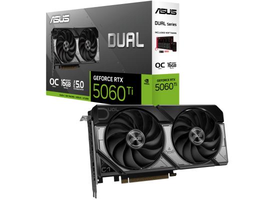 ASUS Dual GeForce RTX 5060 Ti 16GB GDDR7 OC Edition 128-Bit Memory, 2632 MHz Boost Clock, 28 Gbps Memory Speed, 4608 CUDA Cores