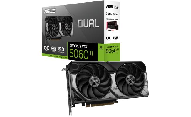 ASUS Dual GeForce RTX 5060 Ti 16GB GDDR7 OC Edition 128-Bit Memory, 2632 MHz Boost Clock, 28 Gbps Memory Speed, 4608 CUDA Cores