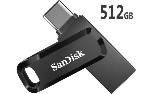 SanDisk 512GB Ultra Dual Drive Go 2-in-1 Flash Drive Type-A & Type-C Connectors, USB 3.2 Gen 1, 150 MB/s Max Read Speed, Swivel Cover with Keyring Hole, For Windows & MAC & Android , Black