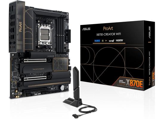 ASUS ProArt X870E-Creator WIFI AM5 ATX AMD X870E Chipset, 4x DDR5 DIMM Slots, 192GB Max Memory, 4x M.2 PCIe Slots, 2x PCIe 5.0 x16 Slots, Bluetooth v5.4