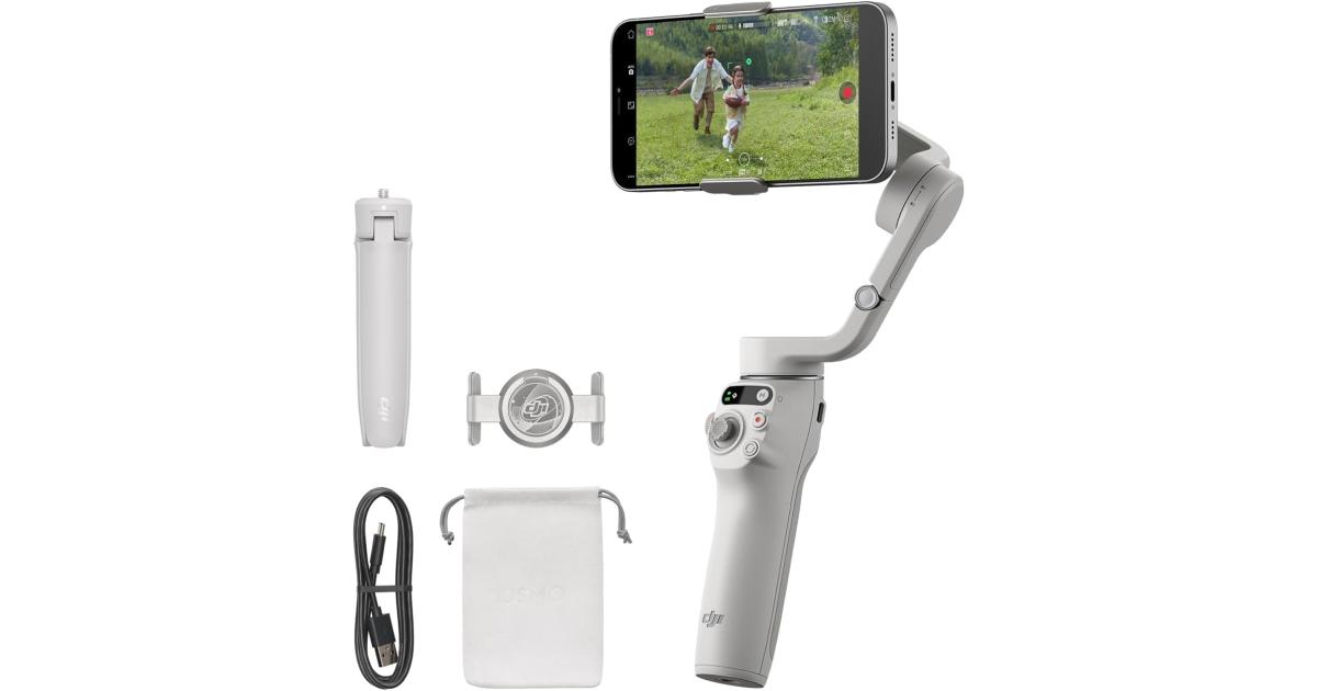 مثبت جيمبال DJI Osmo Mobile 6 للهواتف الذكية، حامل هاتف ثلاثي المحاور، قضيب تمديد مدمج، تتبع الأشياء، محمول وقابل للطي، مثبت تسجيل الفيديو، يوتيوب تيك توك، رمادي بلاتيني