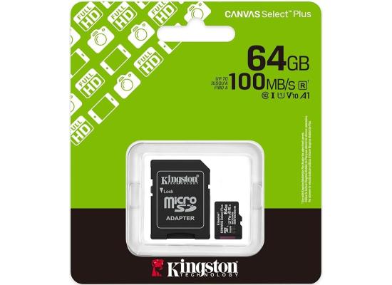 Kingston SDCS3/64GB Canvas Select Plus 64GB microSDXC Card Up to 100MB/s A1 Class 10 UHS-I with Adapter