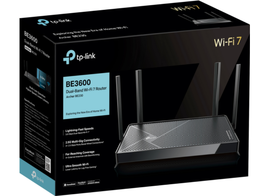 Tp-link Archer BE220 Dual-Band BE3600 WIFI 7 Dual-Band Wi-Fi 7 Router WiFi 7 Up to 3.6Gbps Speeds, Full Gigabit WAN/LAN Ports, 4 External Antennas, EasyMesh