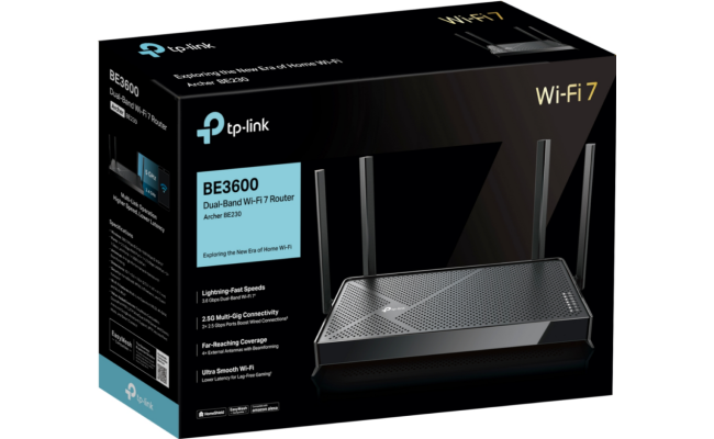 Tp-link Archer BE220 Dual-Band BE3600 WIFI 7 Dual-Band Wi-Fi 7 Router WiFi 7 Up to 3.6Gbps Speeds, Full Gigabit WAN/LAN Ports, 4 External Antennas, EasyMesh
