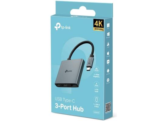 TP-Link UH3020C USB Type-C 3 in 1 Hub, USB 3.0, 5Gbps Data Transfer, USB A, HDMI 4K@60Hz, 100W PD 3.0 Fast Charging, Expand Connections, Self-Storage, Braided Cable, Plug&Play, Easy to use