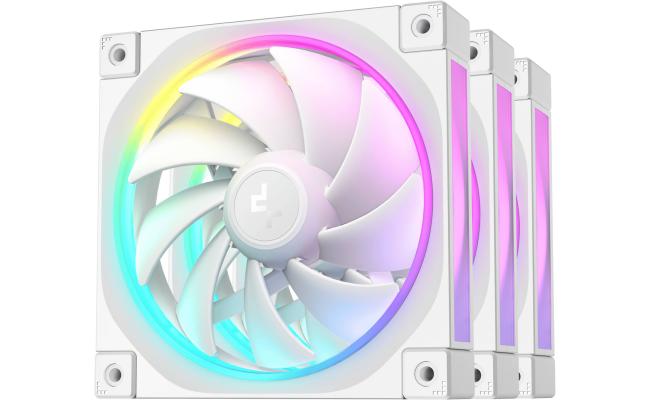 DeepCool FL12 120mm Case Fans, 2150 RPM Fan Speed, 55 CFM Fan Airflow, Fluid Dynamic Bearing Type, 4-Pin PWM Fan Connector, Addressable RGB LED, Pack of 3, White