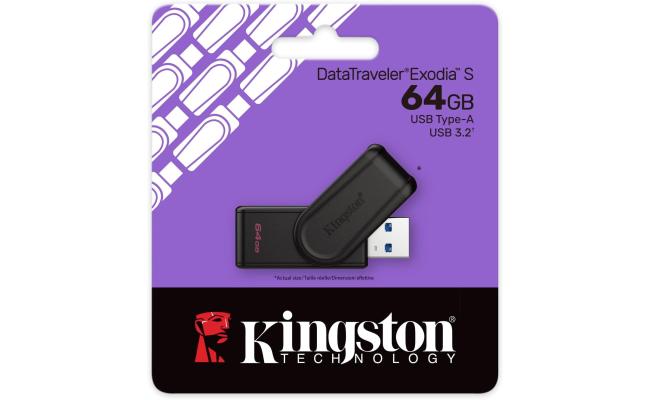 Kingston DataTraveler Exodia S USB Stick - 64GB - USB 3.2 Gen 1 - USB Type A - Black/Black