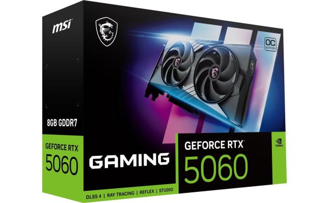 MSI GeForce RTX 5060 GAMING OC 8GB GDDR7 128-Bit Memory, 2625 MHz Boost Clock, 28 Gbps Memory Speed, 3840 CUDA Cores, PCI Express Gen 5 x16
