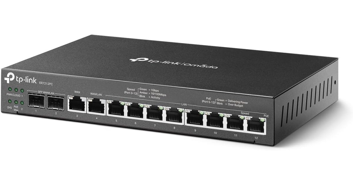 راوتر TP-Link Omada ER7212 3-in-1 Gigabit VPN Integrates , PoE 110W Switch & Omada Controller