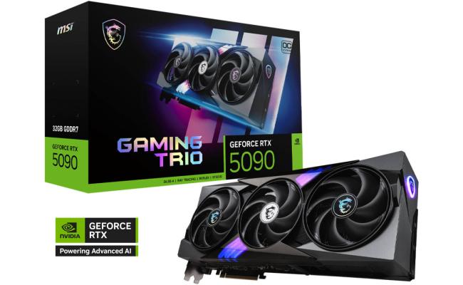 MSI GeForce RTX 5090 Gaming Trio OC 32GB GDDR7 512-Bit Memory, 2482 MHz Boost Clock, 28 Gbps Memory Speed, 21760 CUDA Cores, PCI Express Gen 5