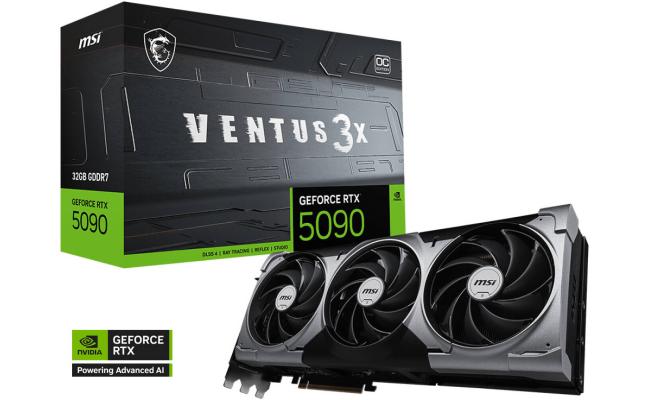 MSI GeForce RTX 5090 32G VENTUS 3X OC 32GB GDDR7 512-Bit Memory, 2437 MHz Boost Clock, 21760 CUDA Cores, 28 Gbps Memory Speed, PCI Express Gen 5