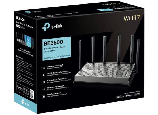 TP-Link Archer BE400 WIFI 7 BE6500 Dual-Band Router Dual 2.5 Gbps Ports USB 3.0 | Covers up to 2,400 Sq. ft and 90 Devices | Quad-core CPU| HomeShield, Private IoT for Network Security