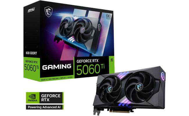 MSI GeForce RTX 5060 Ti GAMING OC 8GB GDDR7 128-Bit Memory, 2647 MHz Boost Clocks, 28 Gbps Memory Speed, 4608 CUDA Cores, PCI Express Gen 5 x16